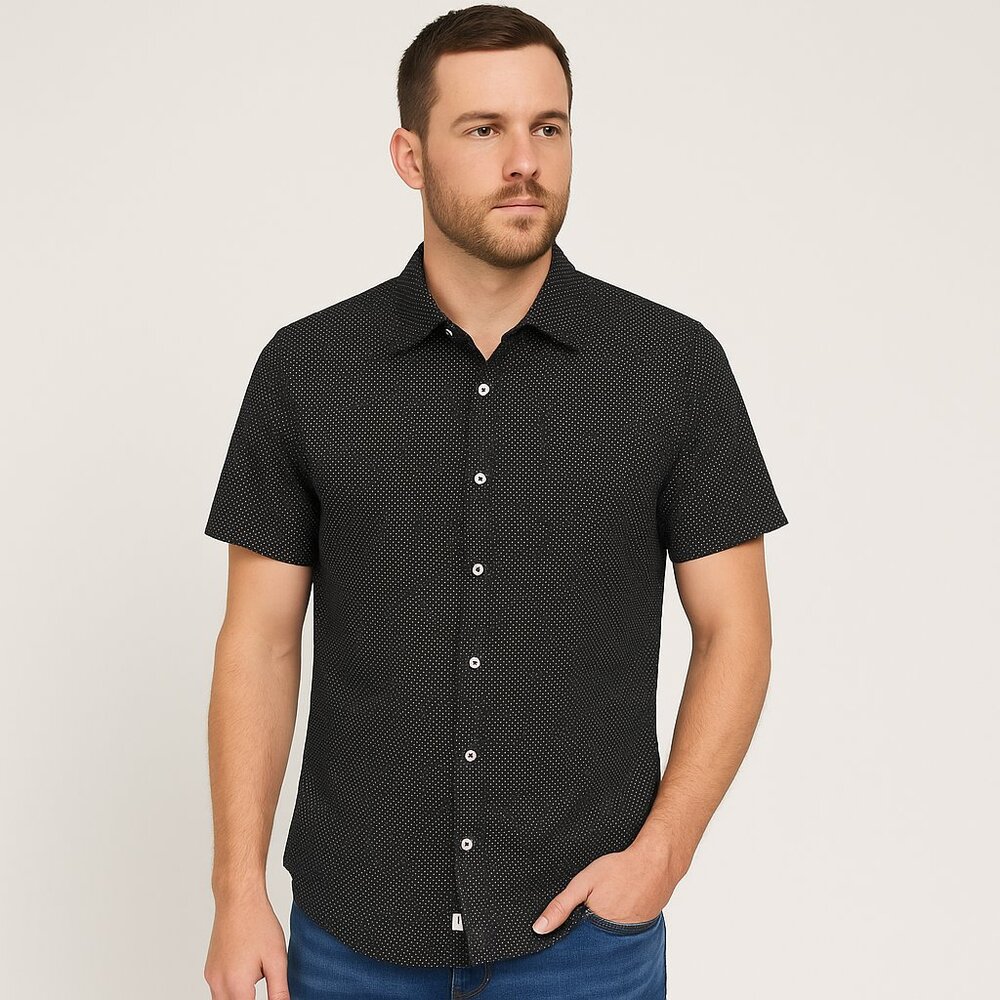 James Campbell Black and White Polka Dot Casual Button-up Collard Shirt Sz M